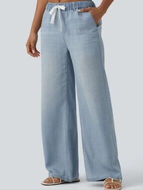Mid Rise Drawstring Casual Jeans with Pockets